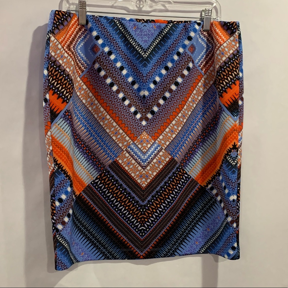 Olivia & Martin Orange & Blue Pencil Skirt Size L
